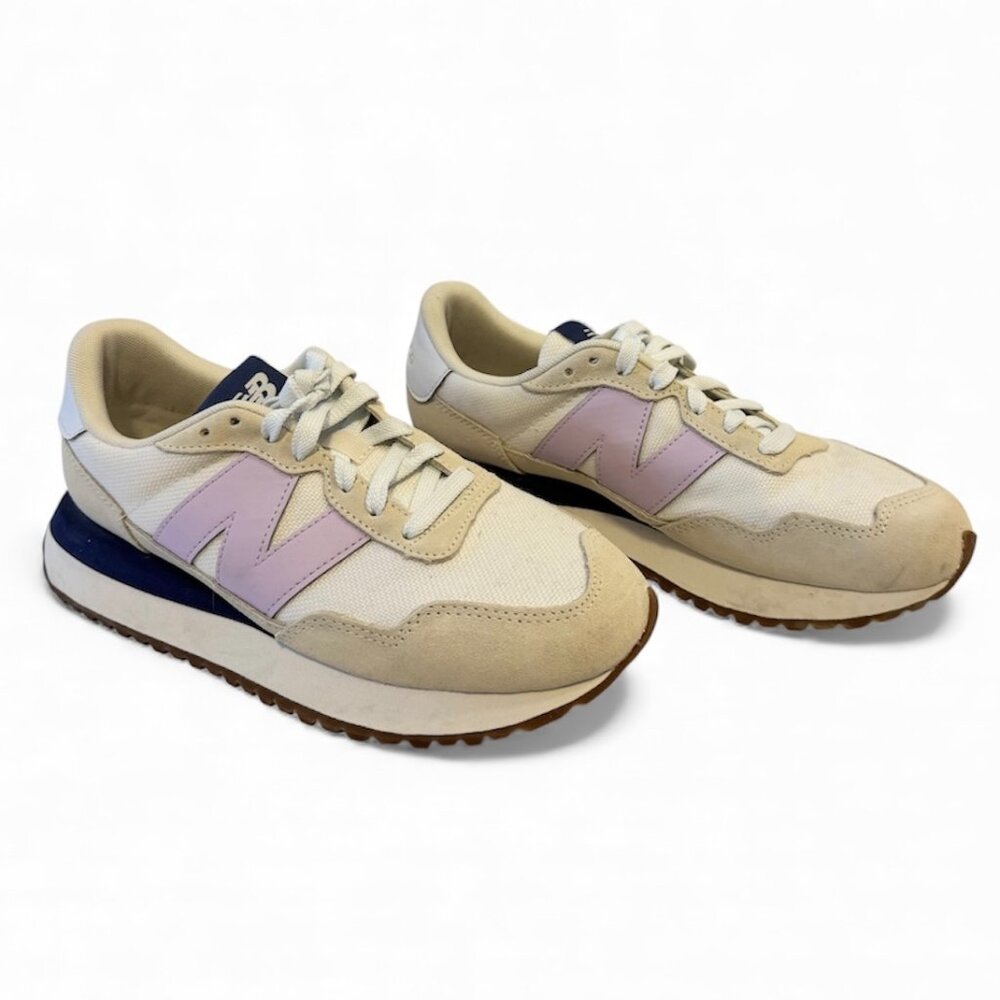 New Balance 237 Women’s Sneakers Beige Canvas Purple N, Retro Running Style